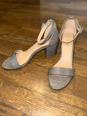 Call It Spring Silver Glitter Ankle-Strap Heels
